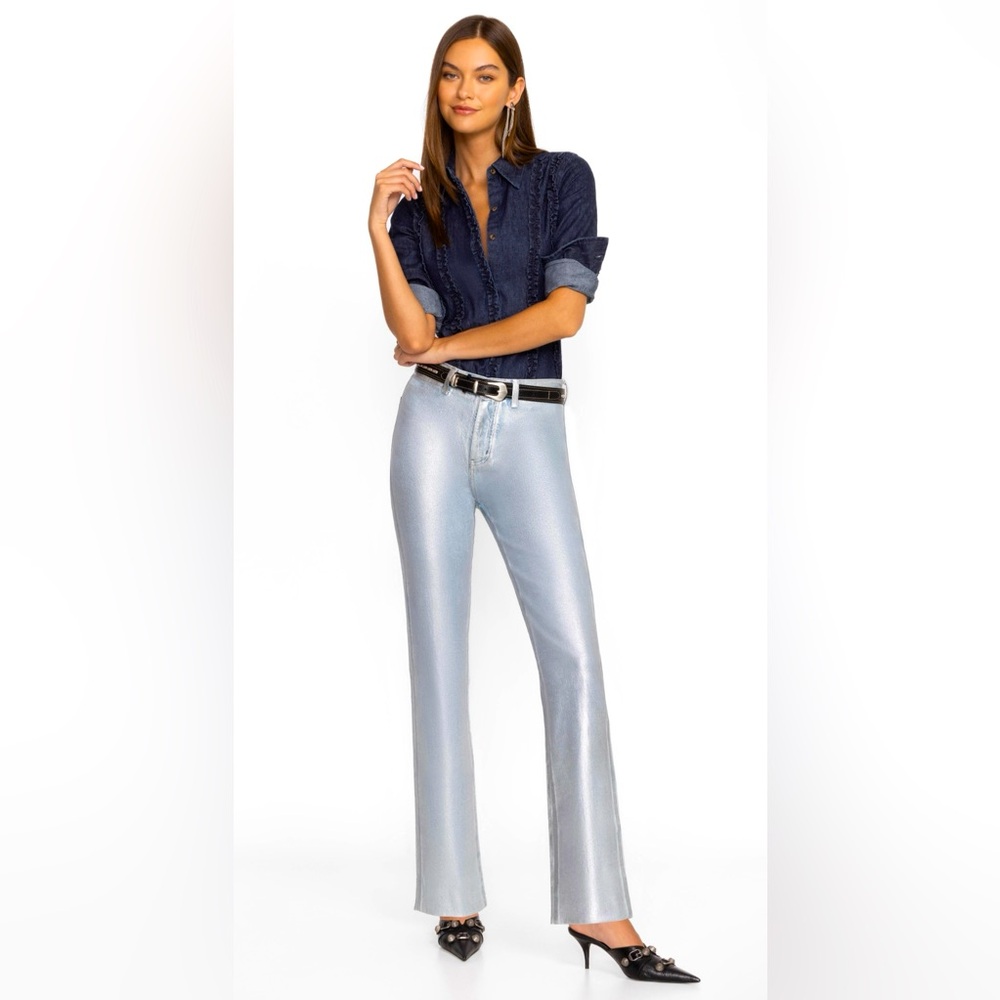 NWT JOHNNY WAS Sancere Straight Leg Jean Silver Metallic 29